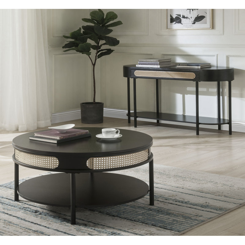 Round coffee table with bottom shelf discount